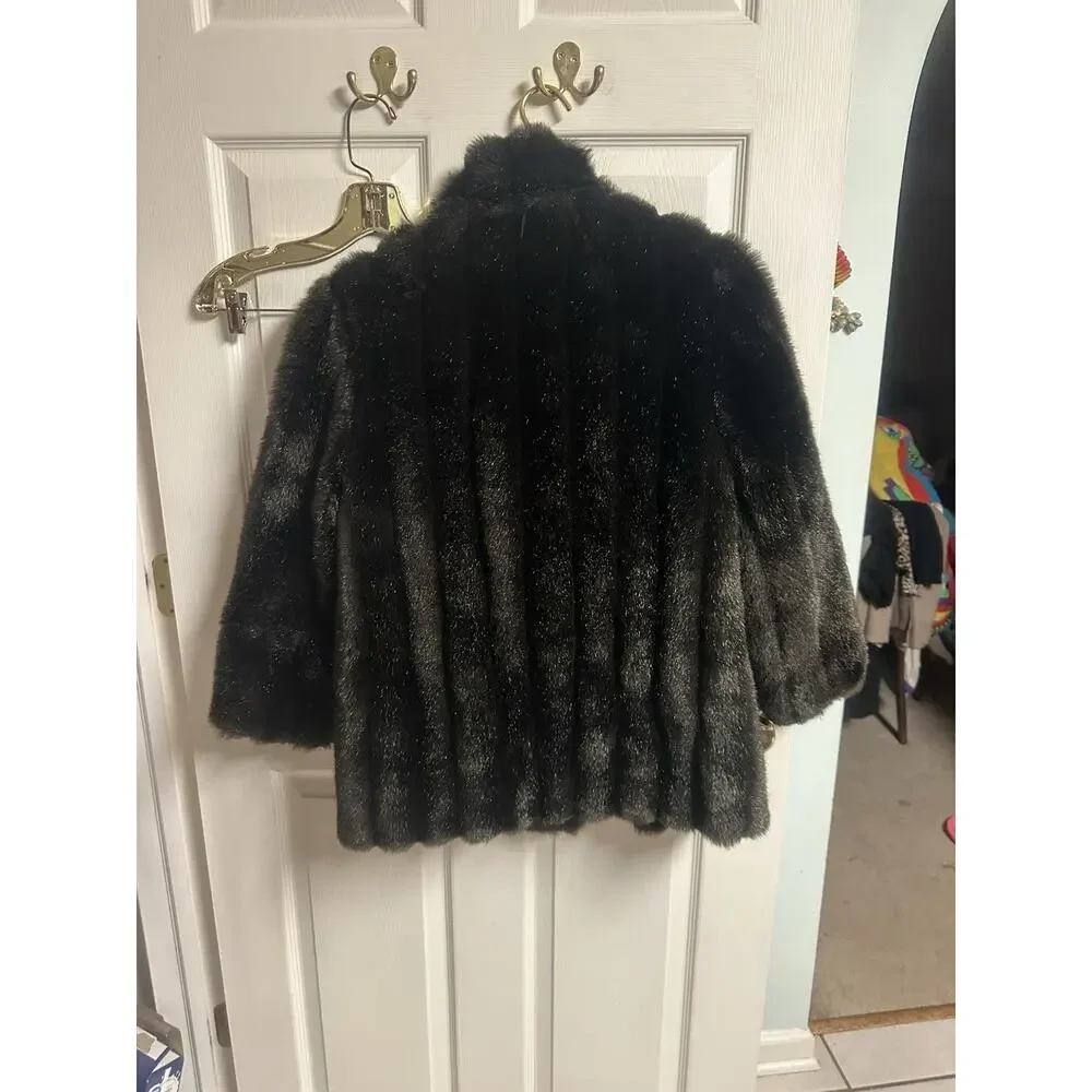 VNT 70s 90s Passport Plush Faux Fox Rabbit Fur Short Jacket Sm 10 Mob Satin 36w - Picture 12 of 15